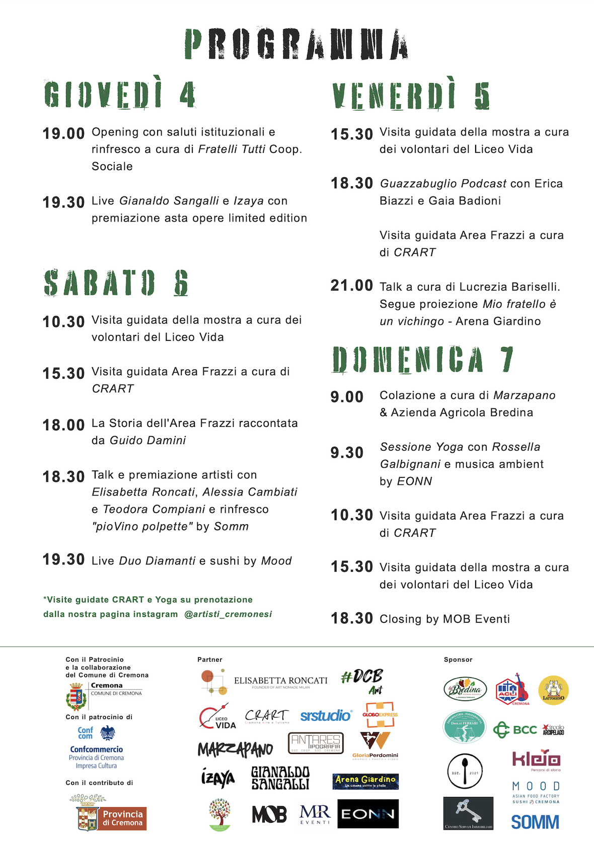 Programma degli eventi