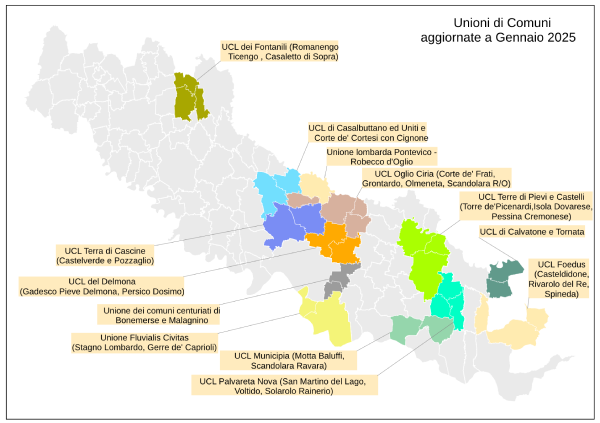 Cartina Unioni di Comuni aggiornata al 1 gennaio 2025