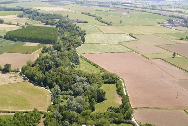 Boschi lungo la valle del Serio Morto affiancati da un tratto di campagna itensamente coltivata