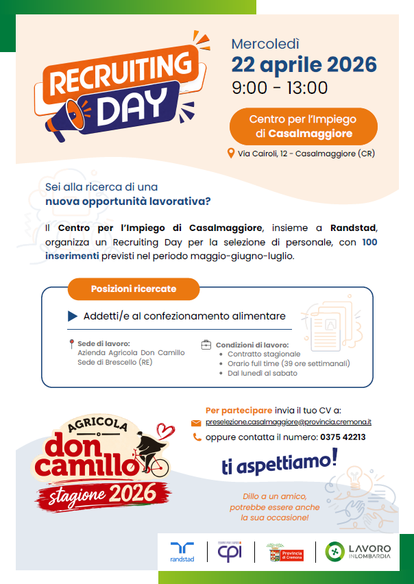 Locandina recruiting day Casalmaggiore