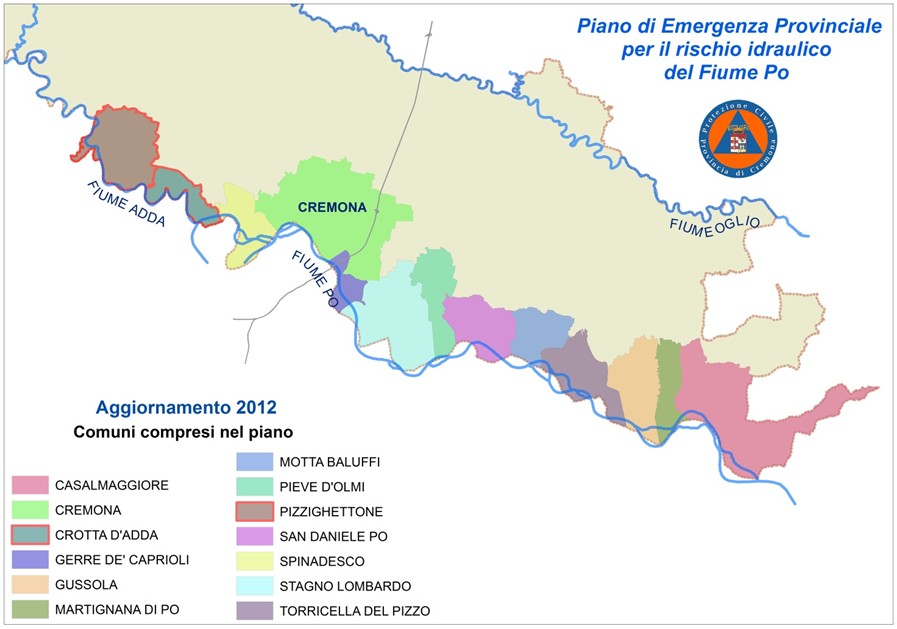 Carta comuni interessati al Piano di emergenza del Po