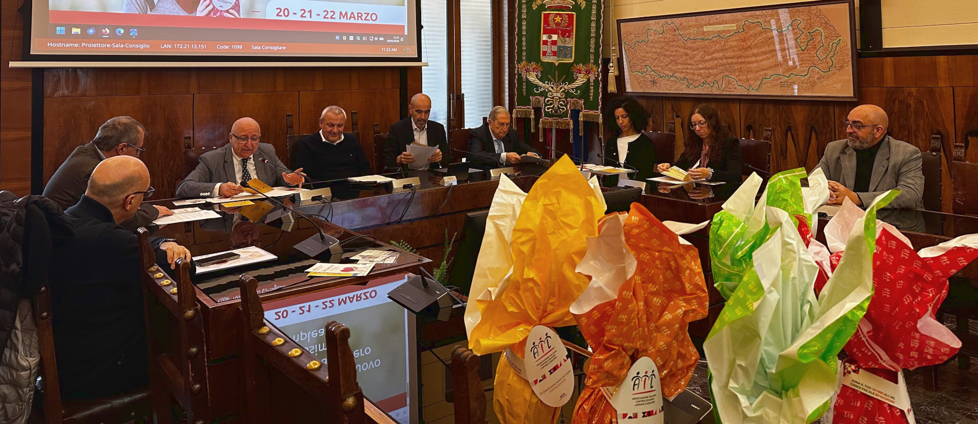 Un momento della conferenza stampa in Sala Consiglio